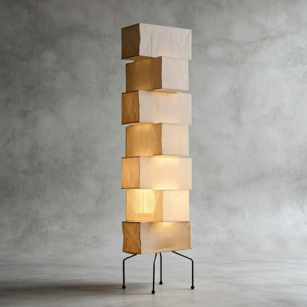 Estilo japonés en casa. Lámpara de pie minimalista que crea un ambiente zen y relajante.