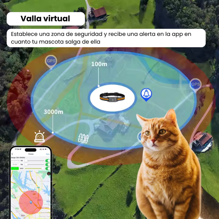 Collar GPS para gatos con rastreo preciso, sin suscripción, para ubicarlo fácilmente.
