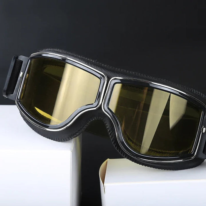 Gafas de moto retro con lentes UV, perfectas para un look vintage en tu motocicleta.