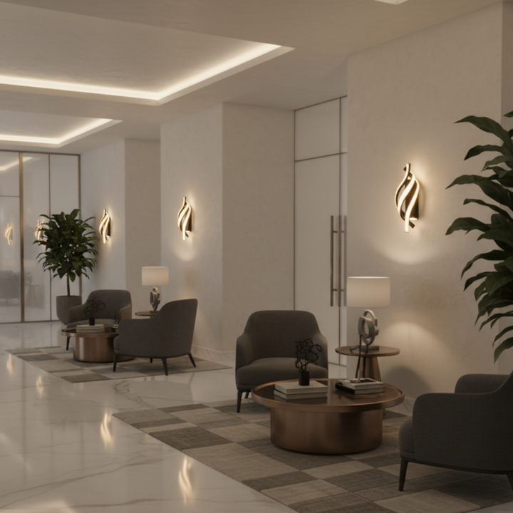 Aplique de pared LED con luz natural, mejora la visibilidad en pasillos con estilo minimalista.