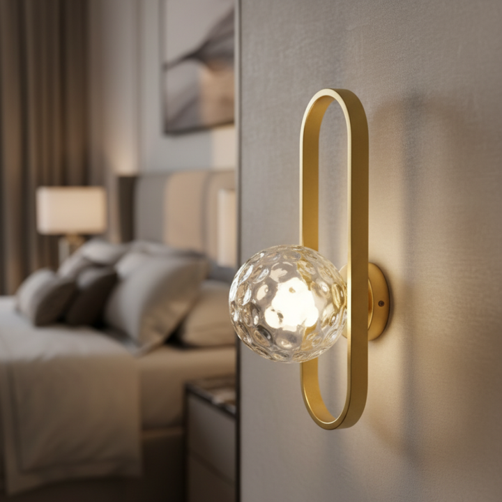 Luminaria de pared de diseño. Vidrio moderno, luz LED para sala, dormitorio o pasillo.