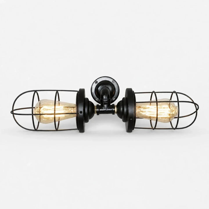 Lámpara de pared retro industrial de jaula metálica. Aplique vintage doble o simple para iluminación.
