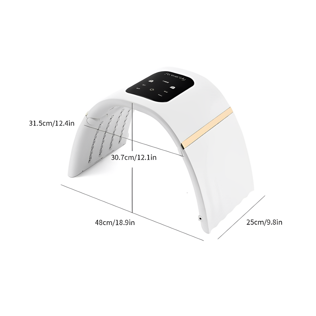 Dispositivo fototerapia LED para cuidado facial, reduce arrugas y mejora la luminosidad de la piel.