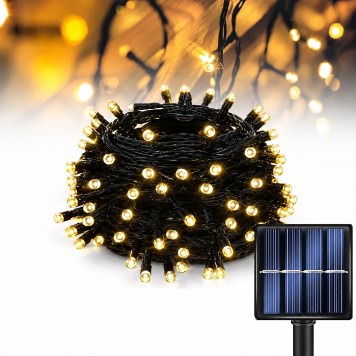 Luces festivas solares LED cálidas para decorar fiestas en el patio o jardín.