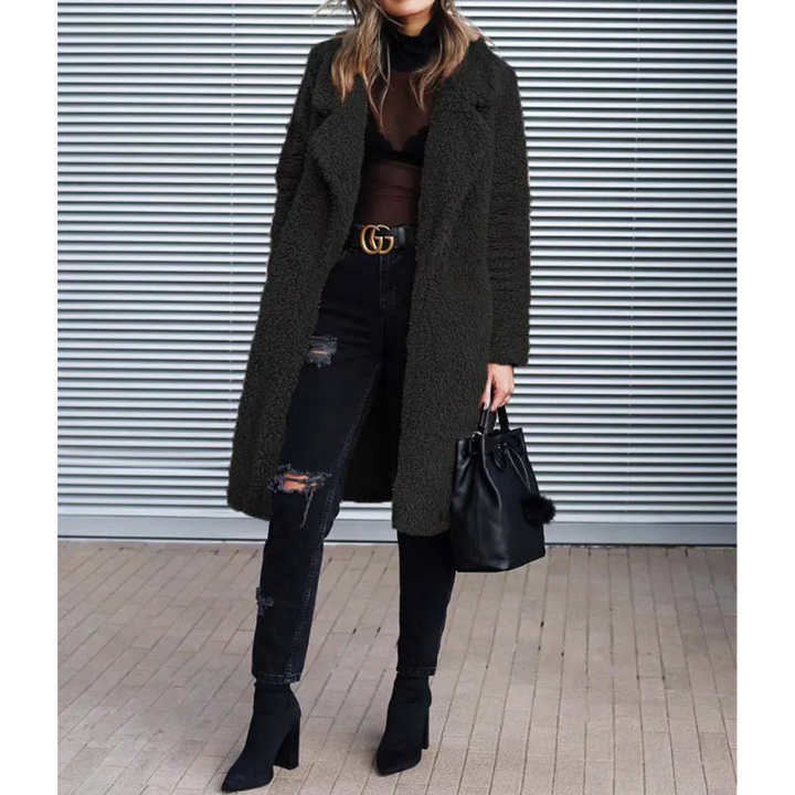 Abrigo largo de teddy para mujer, cálido y elegante para el invierno.
