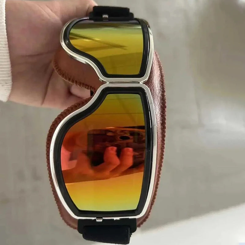 Gafas unisex para moto, plegables y con estilo vintage para protección UV y comodidad.