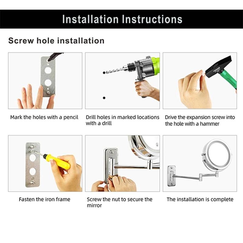 Espejo LED de pared con brazo extensible, aumento para maquillaje detallado. Recargable para baño y tocador.