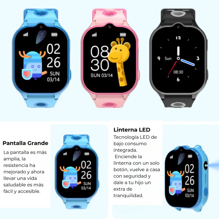 Reloj localizador GPS para niños, con seguridad 4G y monitoreo de ubicación en tiempo real.