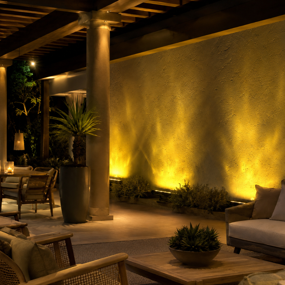 Iluminación de pared LED RGB dinámica para jardín. Luz exterior IP65 con efecto ola.