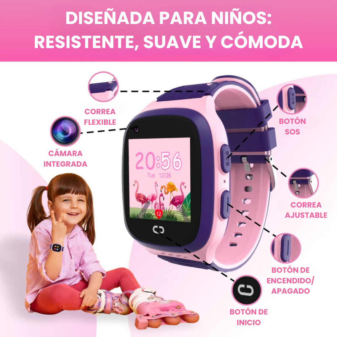 Reloj infantil con GPS para seguimiento de ubicación y llamadas 4G bidireccionales.