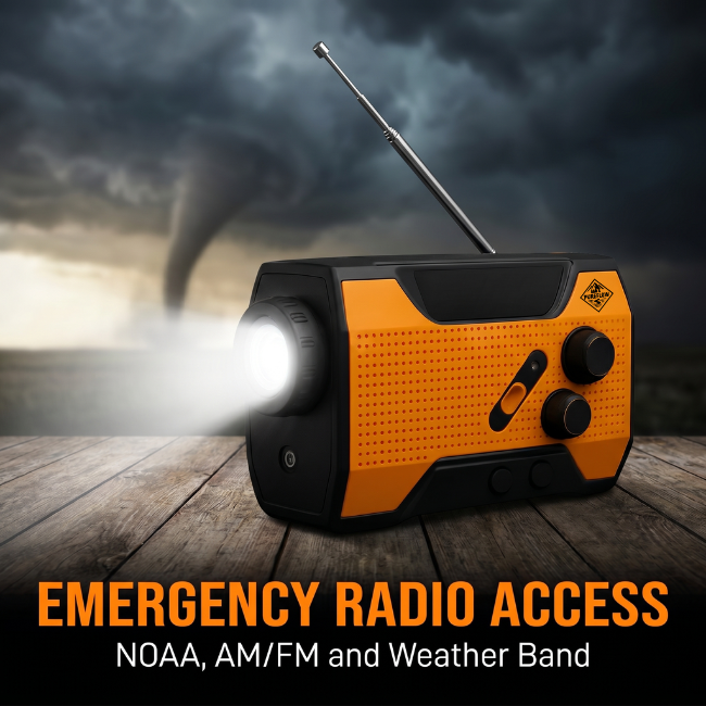 Kit de supervivencia: Radio de emergencia, power bank, linterna y alarma SOS para desastres y acampada.