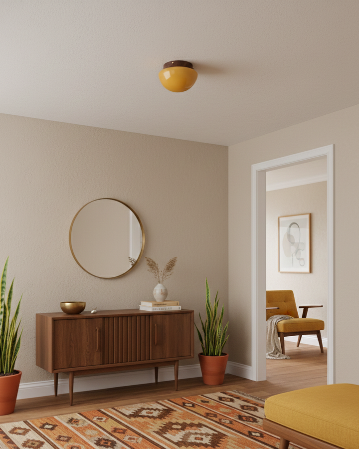 Iluminación colgante moderna: lámpara de techo LED de cúpula ámbar, proporciona luz cálida y acogedora.