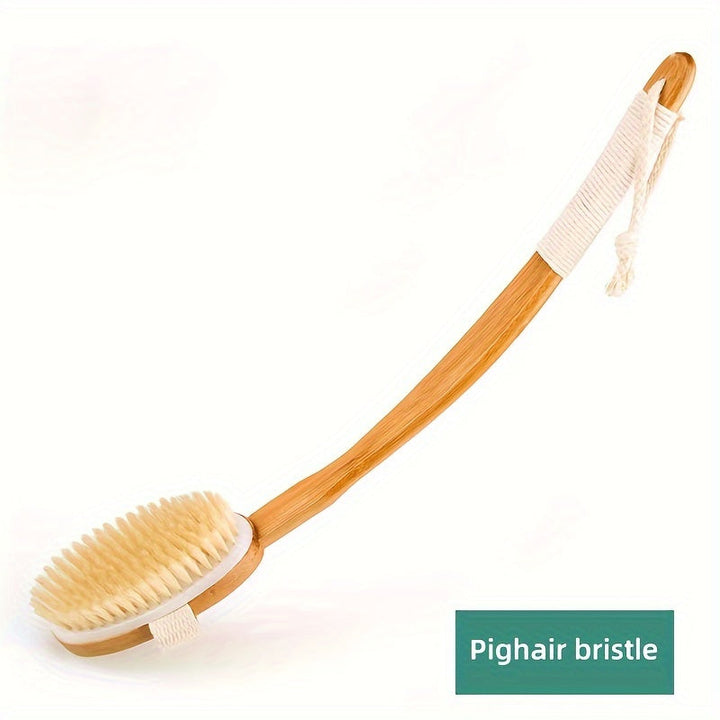 Disfruta un bienestar total con este cepillo de espalda de bambú y cerdas naturales para ducha exfoliante.