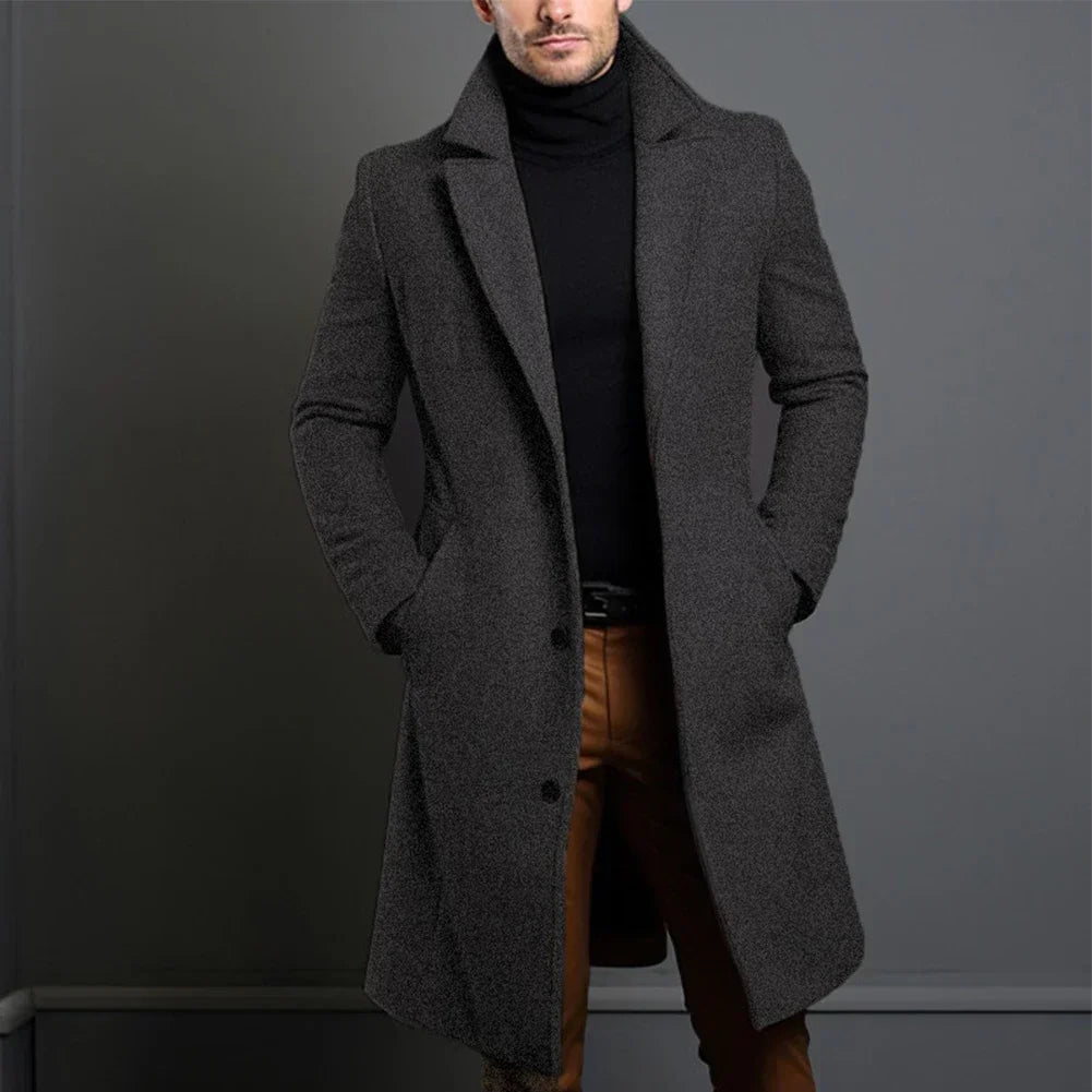 Abrigo de invierno largo y cálido para hombre, gabardina clásica. Estilo elegante para proteger del frío.