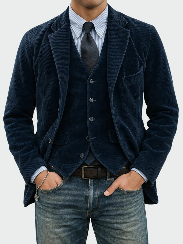 Conjunto elegante de blazer y chaleco para hombre. Estilo moderno para ropa de oficina y eventos formales.