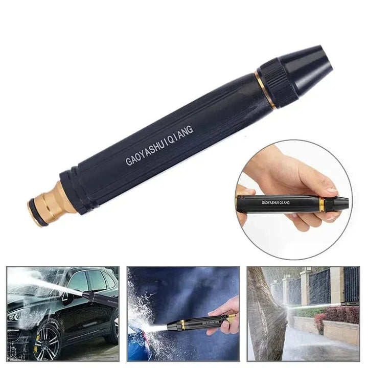 Pistola de agua alta presión multiusos con boquilla ajustable para limpieza de jardín y coche.