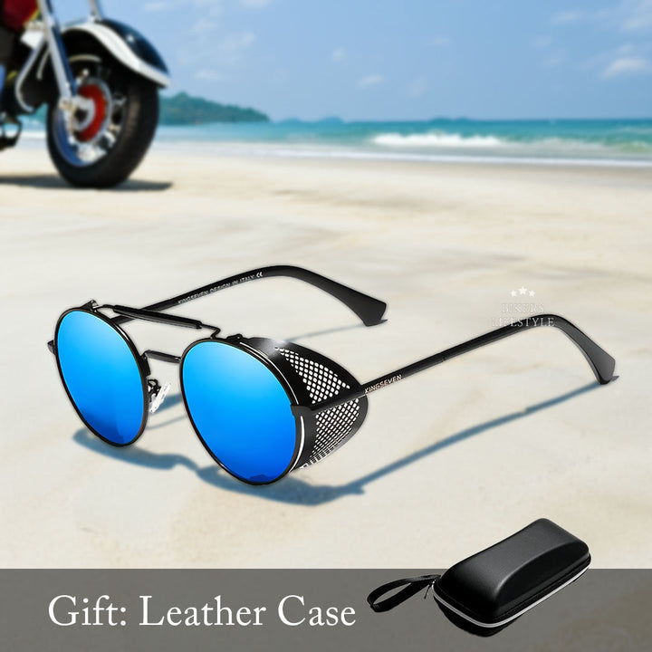 Gafas de sol redondas steampunk polarizadas para hombres, montura metal vintage, protección UV.