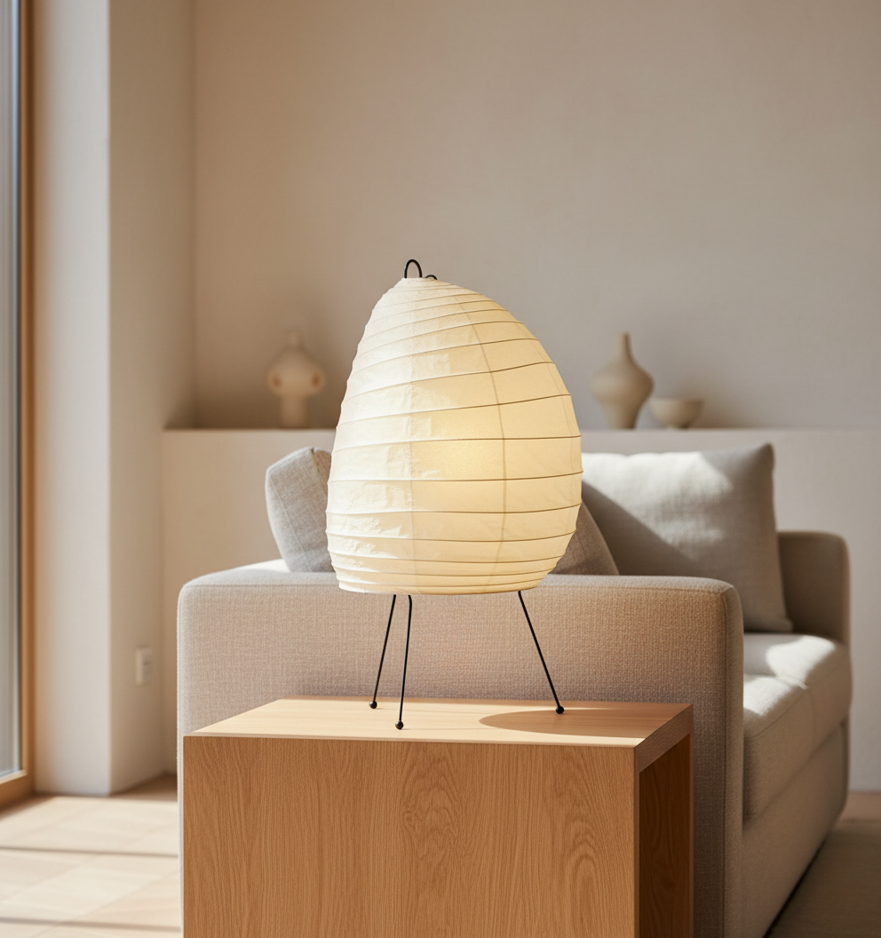 Lámpara de mesa Akari Washi Japandi, luz suave para decoración hogar y dormitorio.
