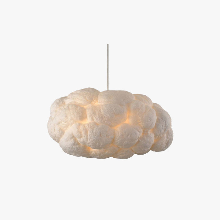 Lámpara colgante LED nube blanca de PVC y algodón. Diseño moderno para iluminación de techo y hogar.