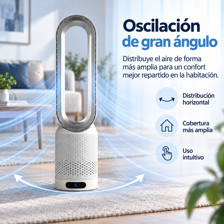 Imprescindible ventilador de torre sin aspas para el verano, silencioso y eficiente en el hogar.