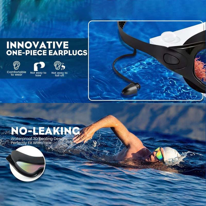Gafas de natación con protección UV, ideales para piscina y deportes acuáticos.