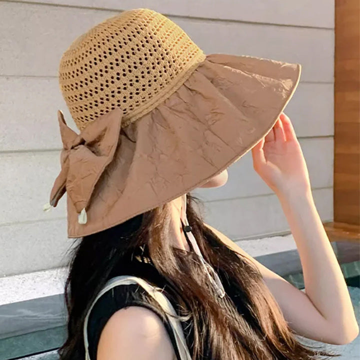 Sombrero de verano plegable para mujer, protección solar, paja natural, un básico para la temporada.