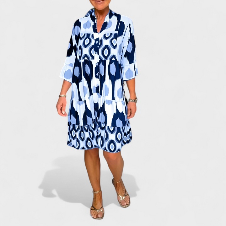 Vestido boho estampado de mujer, estilo bohemio casual con escote en V, perfecto para primavera y outfit diario.