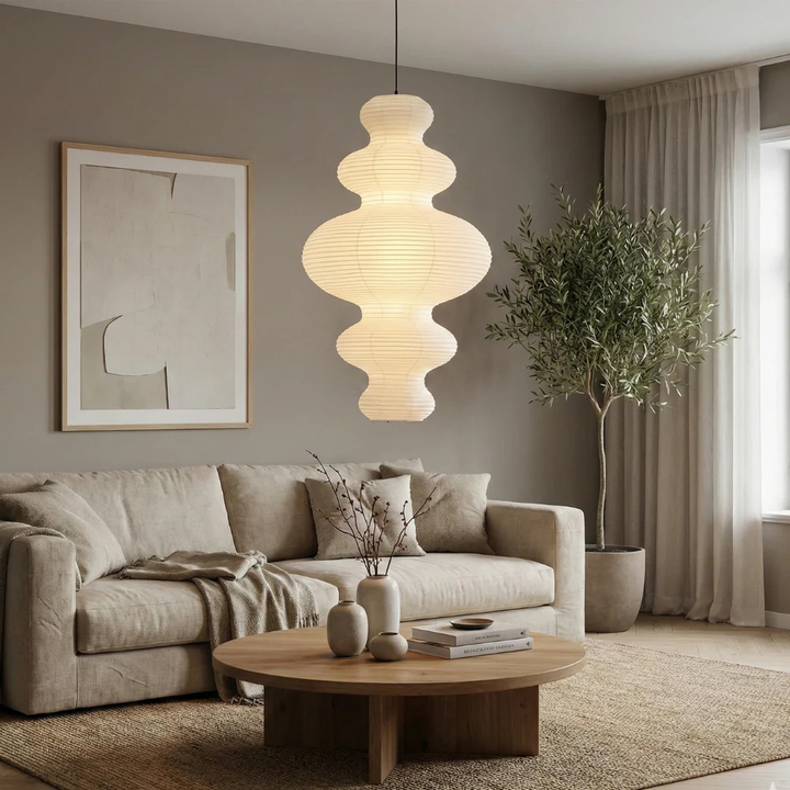 Lámpara colgante Akari Juni minimalista para comedor. Iluminación hogar estilo Japandi.