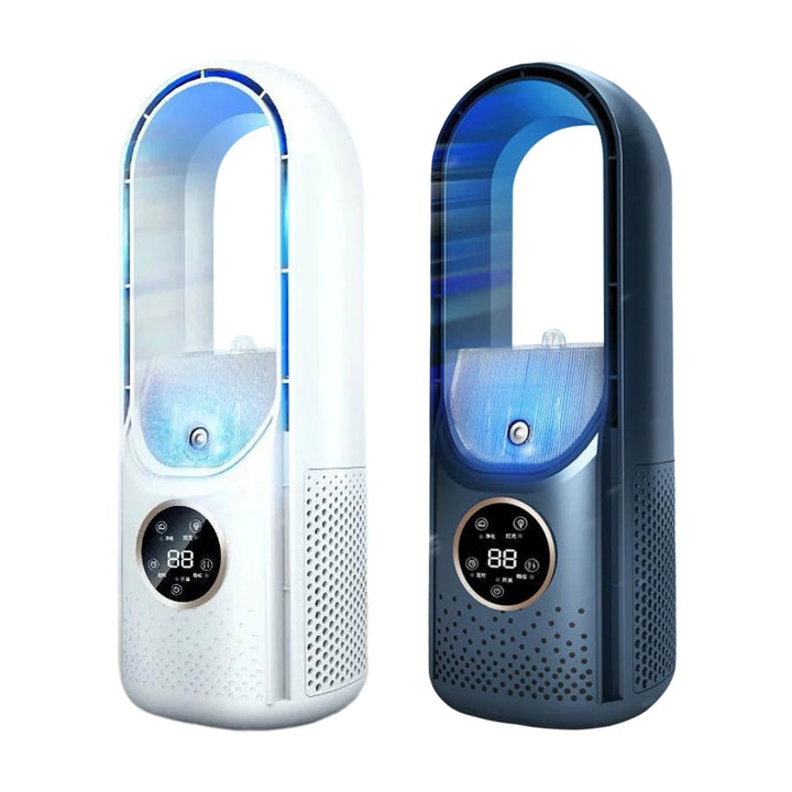 Enfriador de aire USB compacto y portátil con 6 velocidades, ideal para mesas de noche o pequeñas áreas.