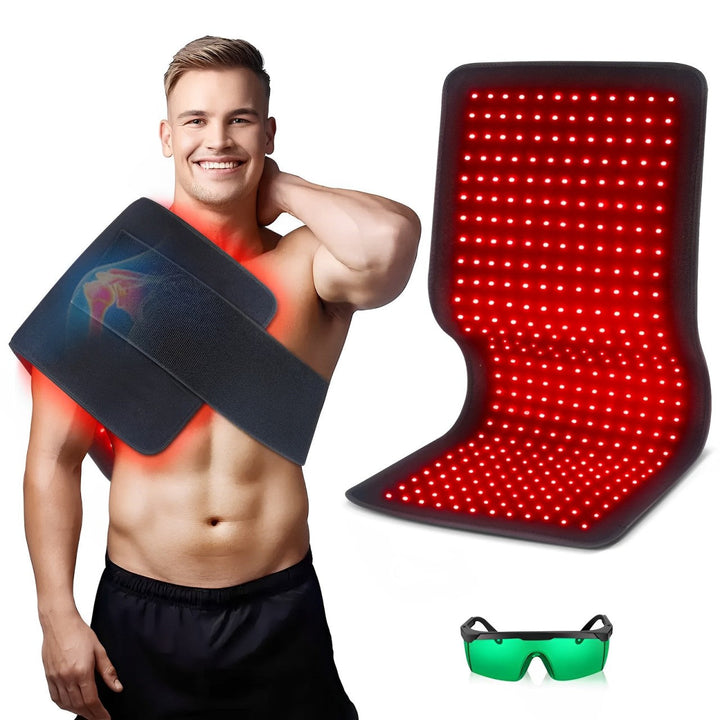 Almohadilla de terapia de luz roja e infrarroja, ideal para recuperación muscular y alivio del dolor.