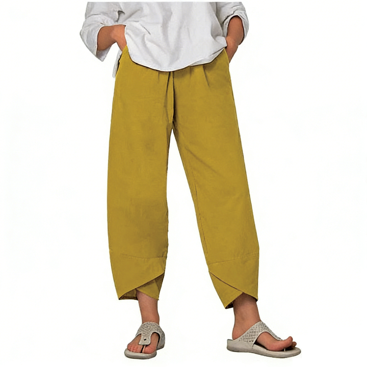 Pantalón casual asimétrico de talle alto, estilo bohemio para mujer, versátil y cómodo en verano.