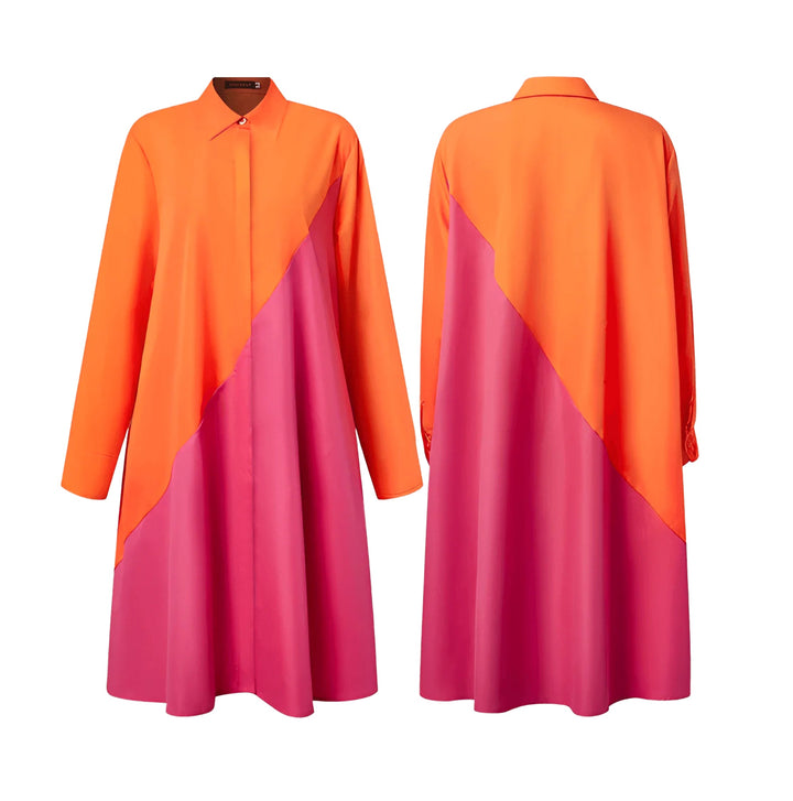 Vestido formal mujer cuello vuelto, manga tres cuartos. Ropa femenina elegante para eventos u oficina.