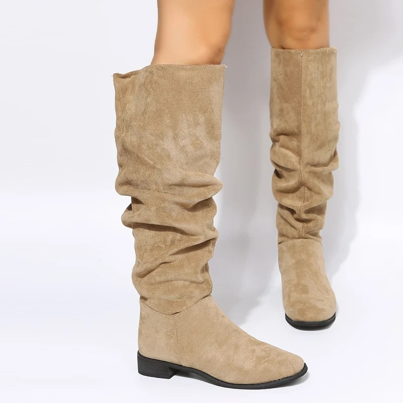 Botas altas de mujer con punta redonda, estilo elegante y cómodo, para moda de invierno.