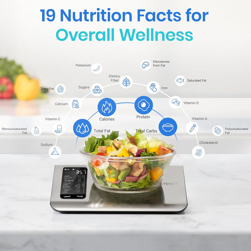 Balanza inteligente de precisión para seguimiento de alimentos y una dieta equilibrada.