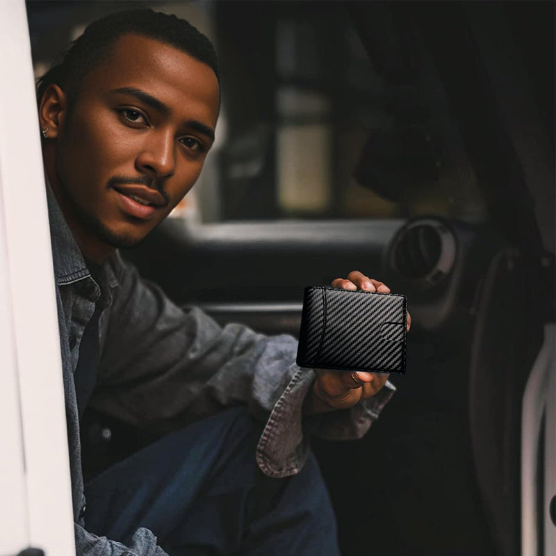Billetera de seguridad RFID, cuero genuino, compacta y delgada para hombres.