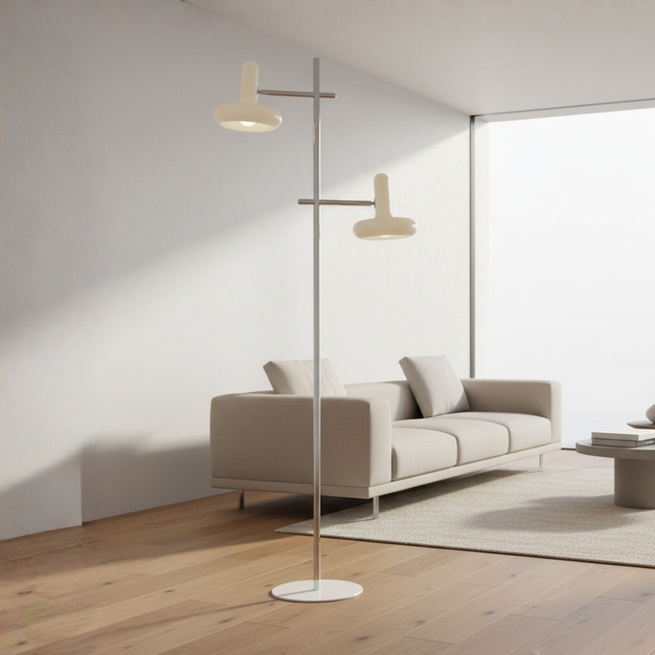 Lámpara de pie moderna Bauhaus con cabezas ajustables, ideal para iluminación contemporánea.