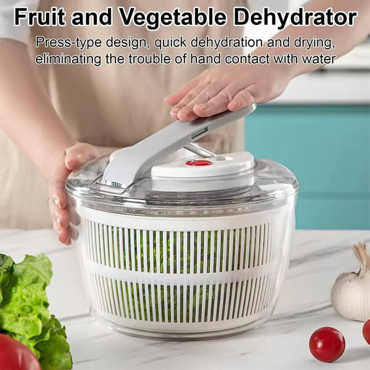 Utensilio de cocina que seca la lechuga rápidamente, colador y bol para servir. Ahorro de espacio.