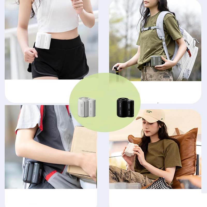 Ventilador de cintura personal, mini y recargable, perfecto para trabajar al aire libre en verano.