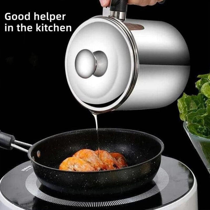 Filtro de cocina de acero inoxidable para aceite, optimiza el freído y mantiene tu cocina organizada.