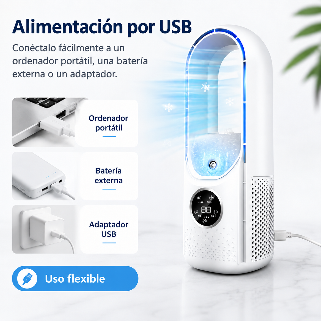 Enfriador de aire personal USB para viajes, ligero, compacto y fácil de transportar, con 6 velocidades.
