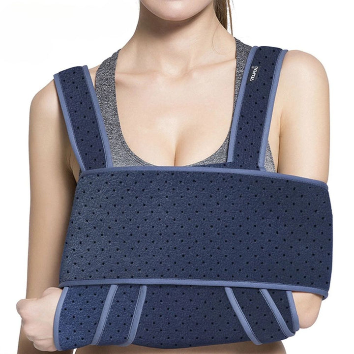 Cabestrillo de hombro unisex para inmovilización y soporte ortopédico, ideal para recuperación de lesiones de brazo.