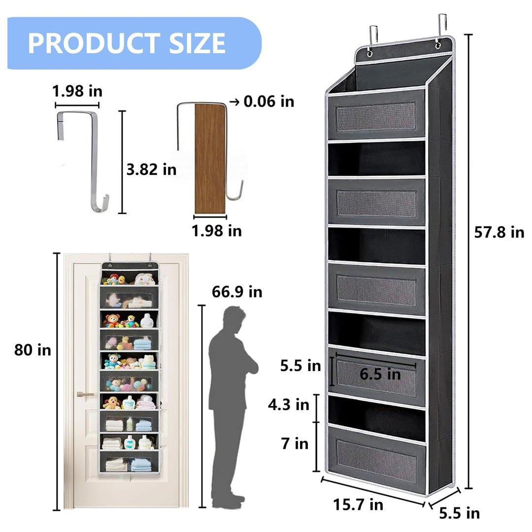 Práctico organizador colgante gris de 5 niveles para puerta, maximiza el almacenamiento y el orden en tu hogar.