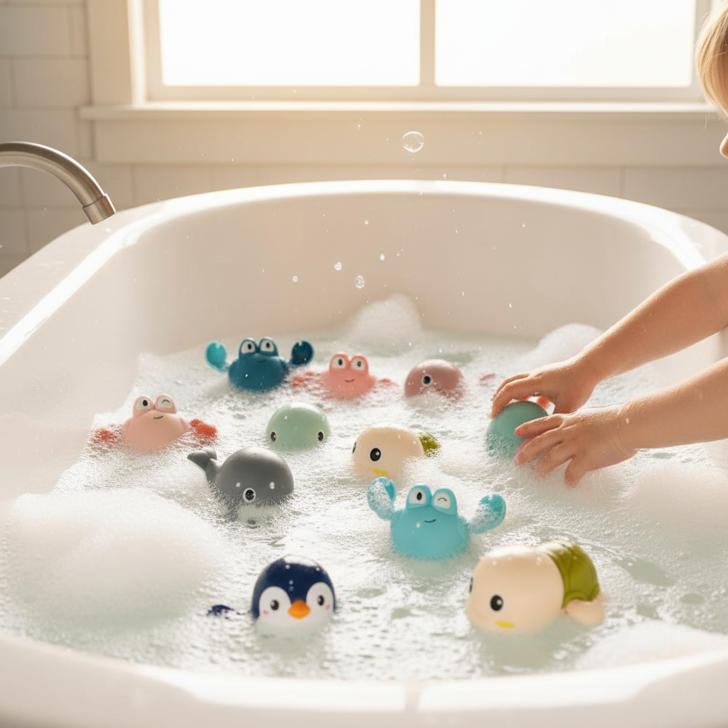 Animales marinos de baño con cuerda para niños. Fomenta el juego en agua y desarrollo infantil sin pilas.