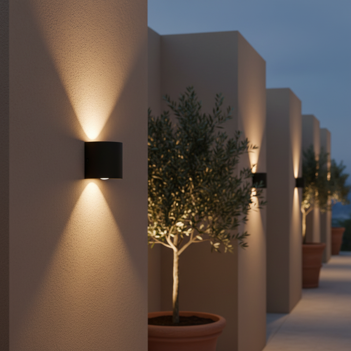 Luminaria LED moderna en arco, aplique de pared para exteriores, resistente al agua IP65.