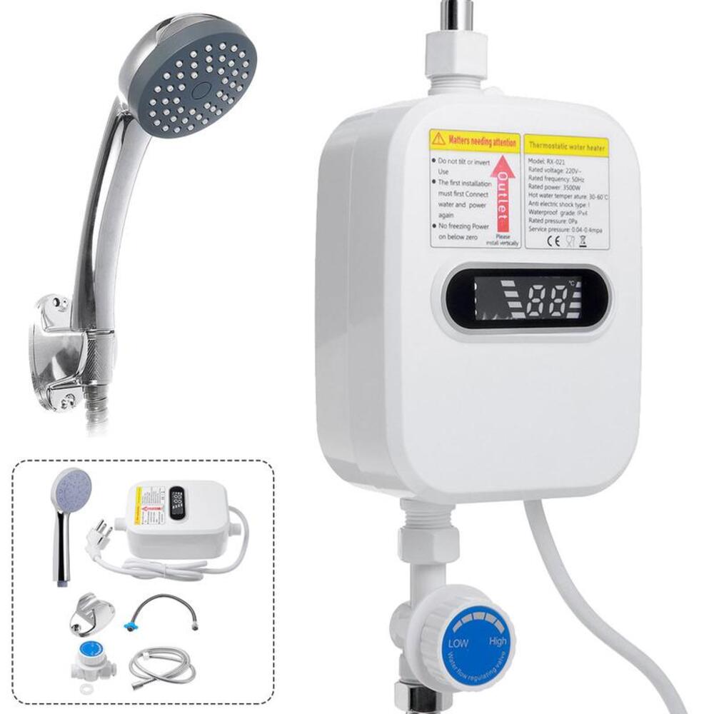 Calentador de agua eléctrico instantáneo para hogar. Suministro eficiente de agua caliente para cocina y baño.