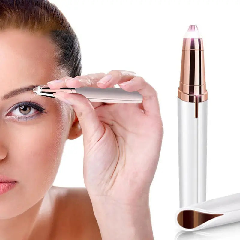 Recortador de cejas portátil con luz LED integrada, esencial para belleza facial y máxima precisión.