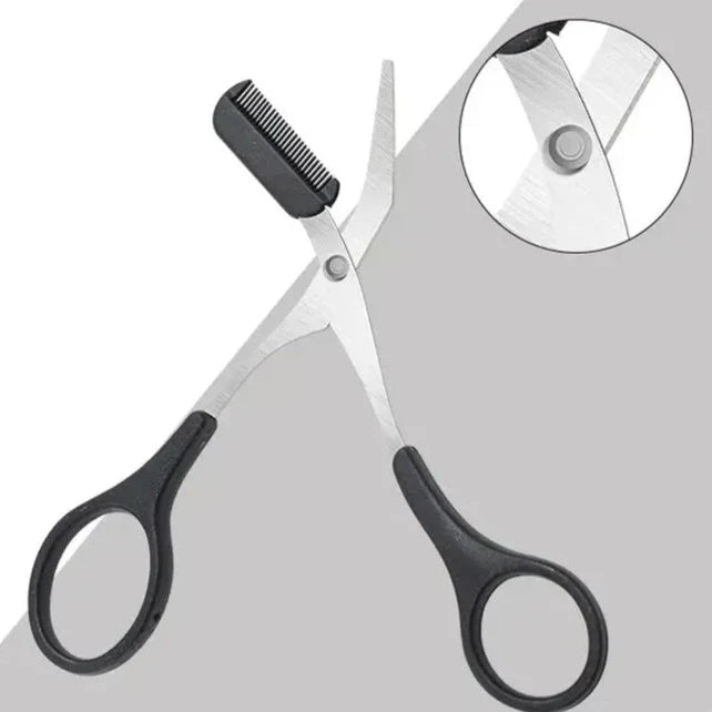 Herramienta de cosmética: tijeras de cejas de acero inoxidable para un recorte fino y preciso.