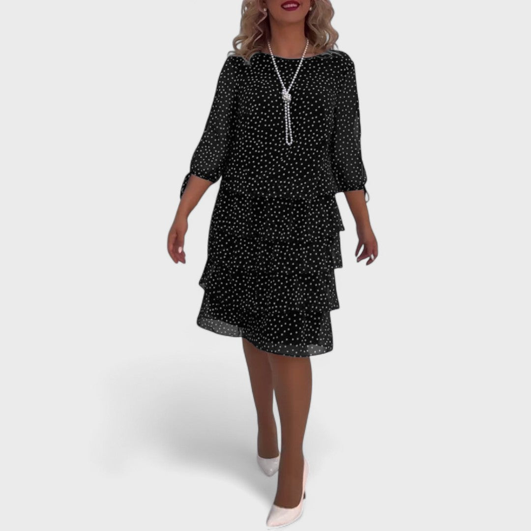 Vestido de lunares primaveral para mujer, estilo clásico y casual con manga 3/4. Comodidad elegante.