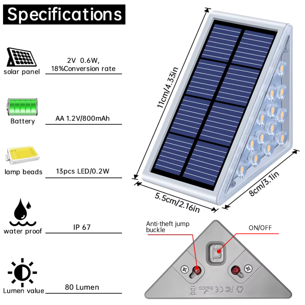 Luces de escalera solares LED impermeables y duraderas. Perfectas para cualquier clima exterior y decoración.