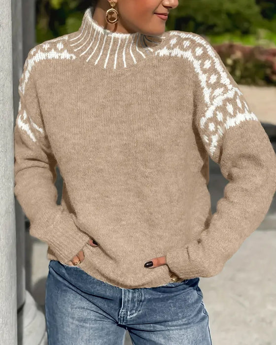 Jersey de punto grueso y cuello alto para mujer, prenda elegante y abrigada, básico de invierno.